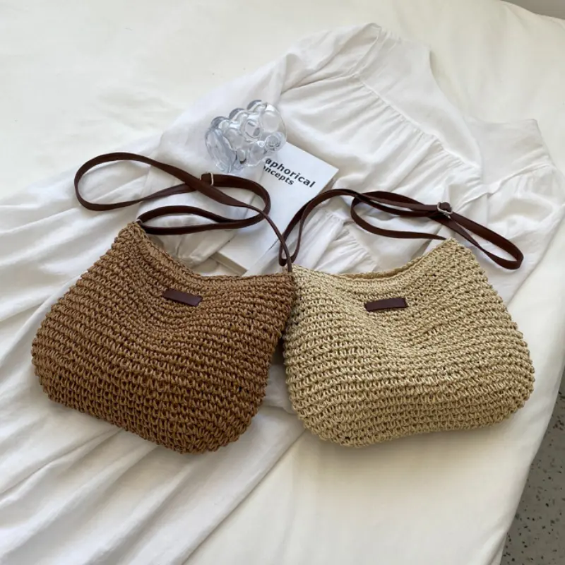 Straw Knitted Purses and Handbags Women Shoulder Bag Straw Woven Side Bag for Ladies Handbag Beach Bag Crossbody Bags for Women