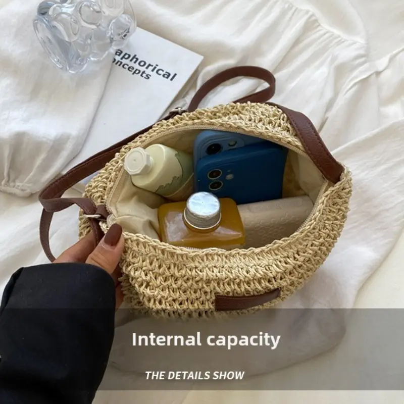 Straw Knitted Purses and Handbags Women Shoulder Bag Straw Woven Side Bag for Ladies Handbag Beach Bag Crossbody Bags for Women