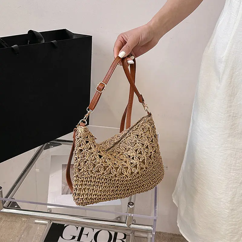 Straw Crossbody Bags for Women Summer Woven Shoulder Bag Purse Raffia Beach Wristlet Crochet Handbag Purse for Women