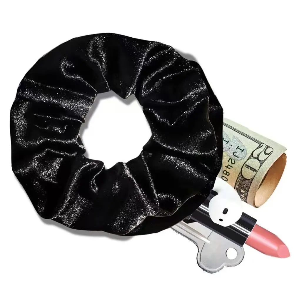 Fashionable Sporty Velvet Hair Ties with Zipper Pockets Large Loop Hair Bands Hair Accessories for Women