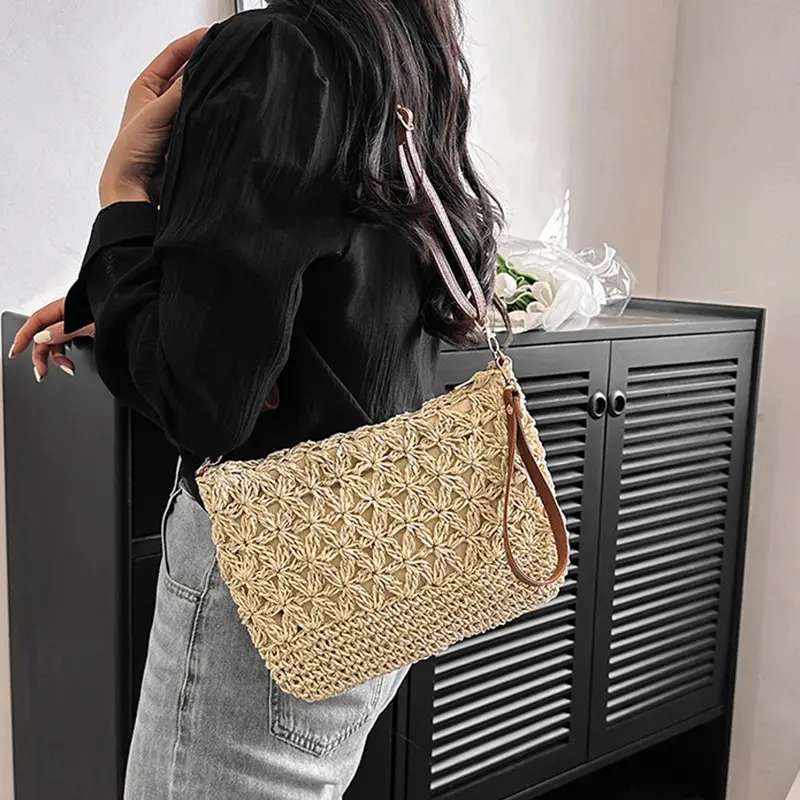 Straw Crossbody Bags for Women Summer Woven Shoulder Bag Purse Raffia Beach Wristlet Crochet Handbag Purse for Women