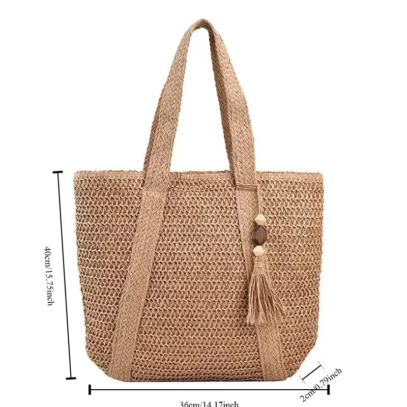 Fashion Straw Summer Large Capacity Tote Bags Women Shoulder Bag Handmade Woven Bags Fresh Rural Handheld Grass Woven Women Bag