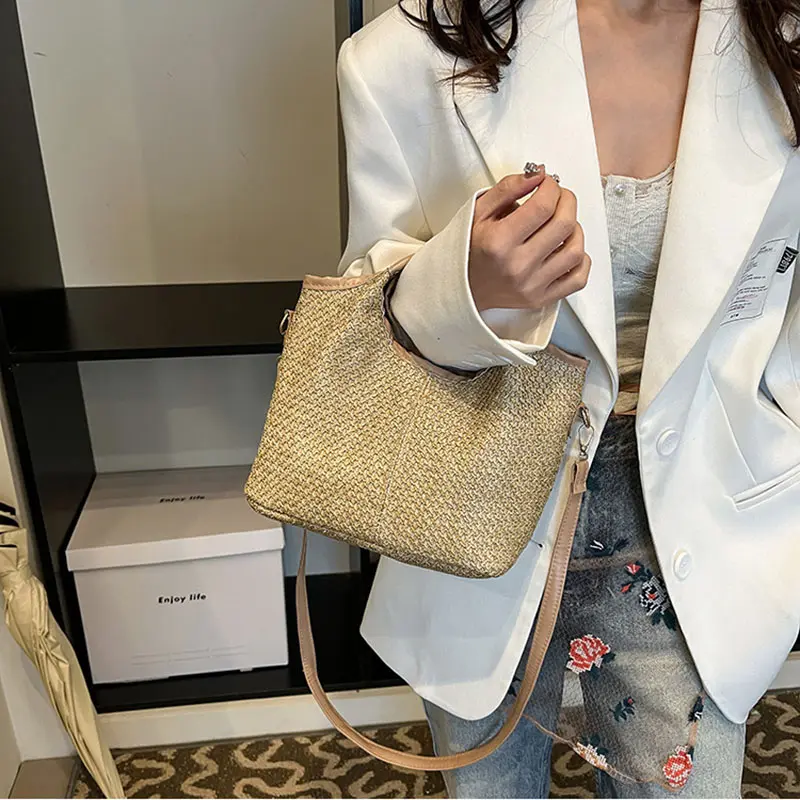 Fashion Summer Straw Handbags Women's Shoulder Bags For Daily Used/Commuter, Casual Travel Crossbody Top-handle Bag
