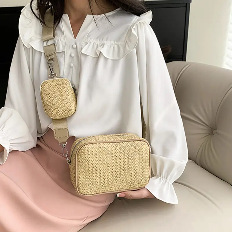 Hot Selling New Small Bag Straw Woven Bag Women's Simple Crossbody Bag Holiday Beach Bag Handheld Woven Bag Fashion Shoulder Bag