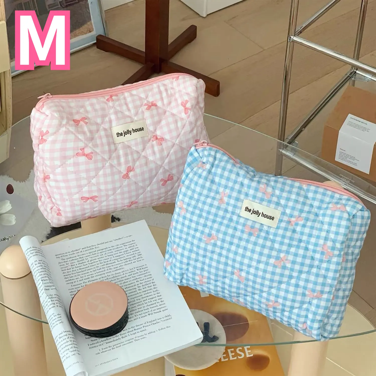 Large Capacity Sweet Plaid Ladies Cosmetic Bag Fashion Cute Women's Storage Bags Portable Female Makeup Cases Purse Handbags