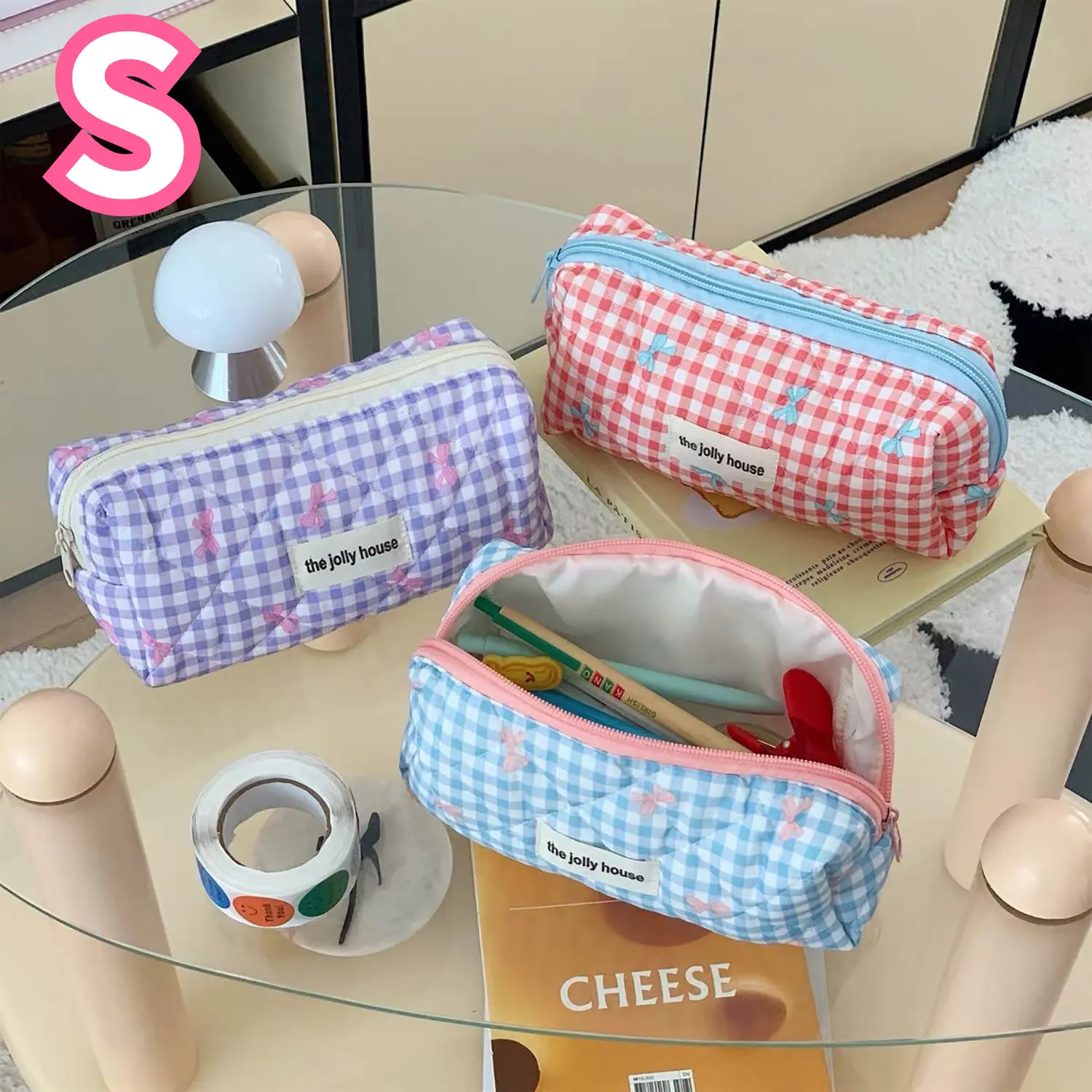 Large Capacity Sweet Plaid Ladies Cosmetic Bag Fashion Cute Women's Storage Bags Portable Female Makeup Cases Purse Handbags
