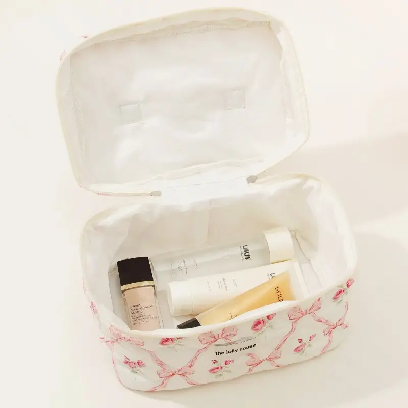 Large Capacity Sweet Plaid Ladies Cosmetic Bag Fashion Cute Women's Storage Bags Portable Female Makeup Cases Purse Handbags