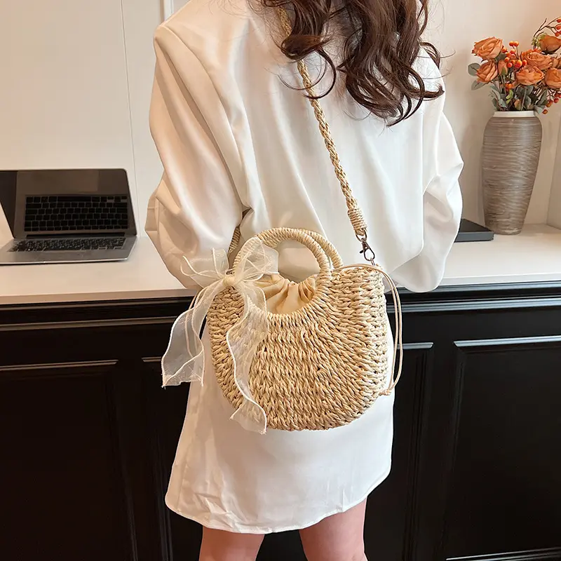 Women Crossbody Bags Handmade Casual Woven Basket Handbag Elegant Lady Straw Bag Summer Beach Shoulder Bags