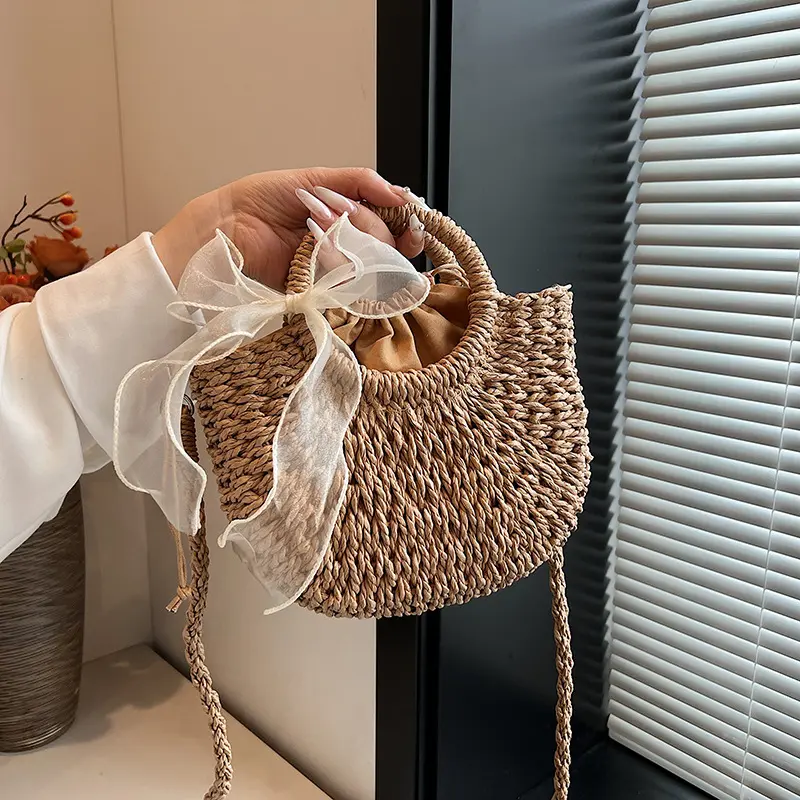 Women Crossbody Bags Handmade Casual Woven Basket Handbag Elegant Lady Straw Bag Summer Beach Shoulder Bags
