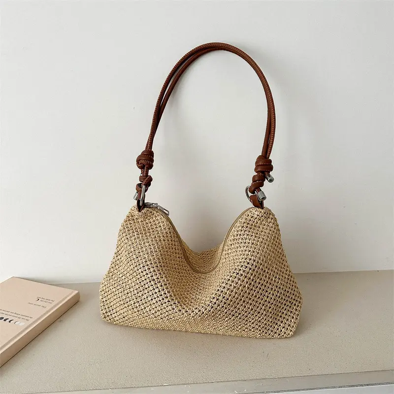 Woven patchwork bag Casual straw shoulder bag beach Tote bag