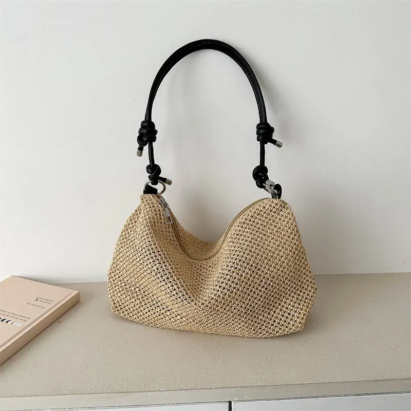 Woven patchwork bag Casual straw shoulder bag beach Tote bag