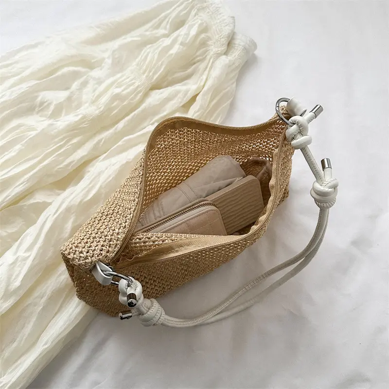 Woven patchwork bag Casual straw shoulder bag beach Tote bag