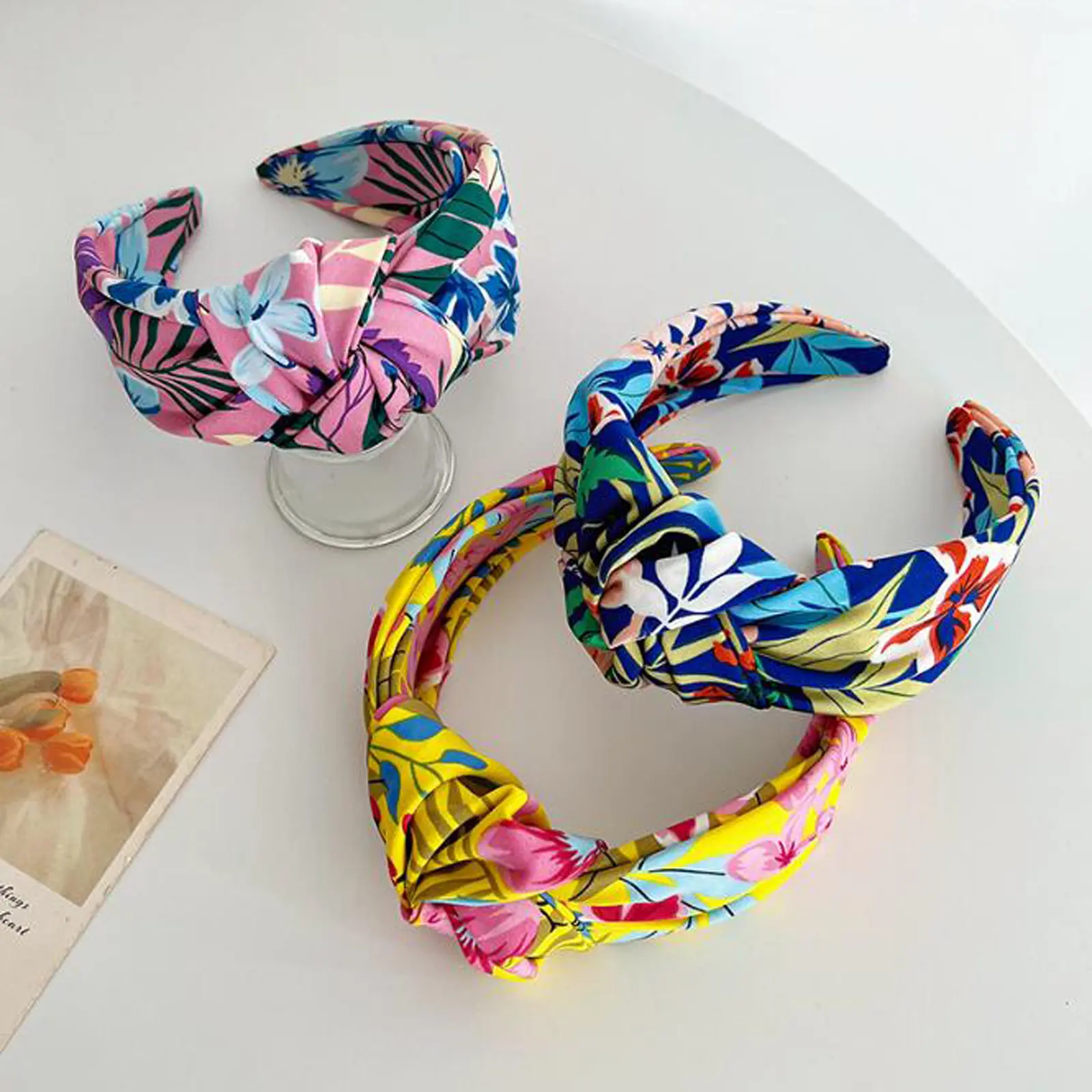 PROLY New Fashion Headband For Women Wide Side Flower Headwear Summer Center Knot Casual Turban Hair Accessories