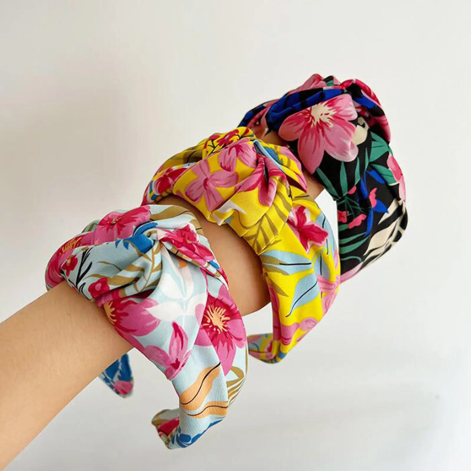 PROLY New Fashion Headband For Women Wide Side Flower Headwear Summer Center Knot Casual Turban Hair Accessories