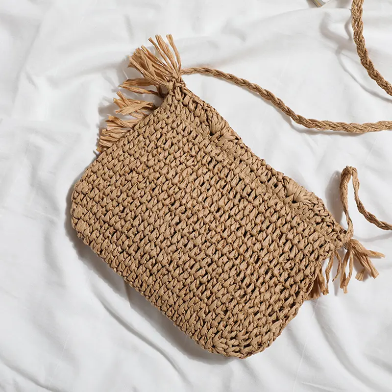 Summer Tassel Straw Shoulder Bag for Women Paper Rope Hook Hand-woven Casual Handbags Beach Travel Girls Crossbody Flap Bags