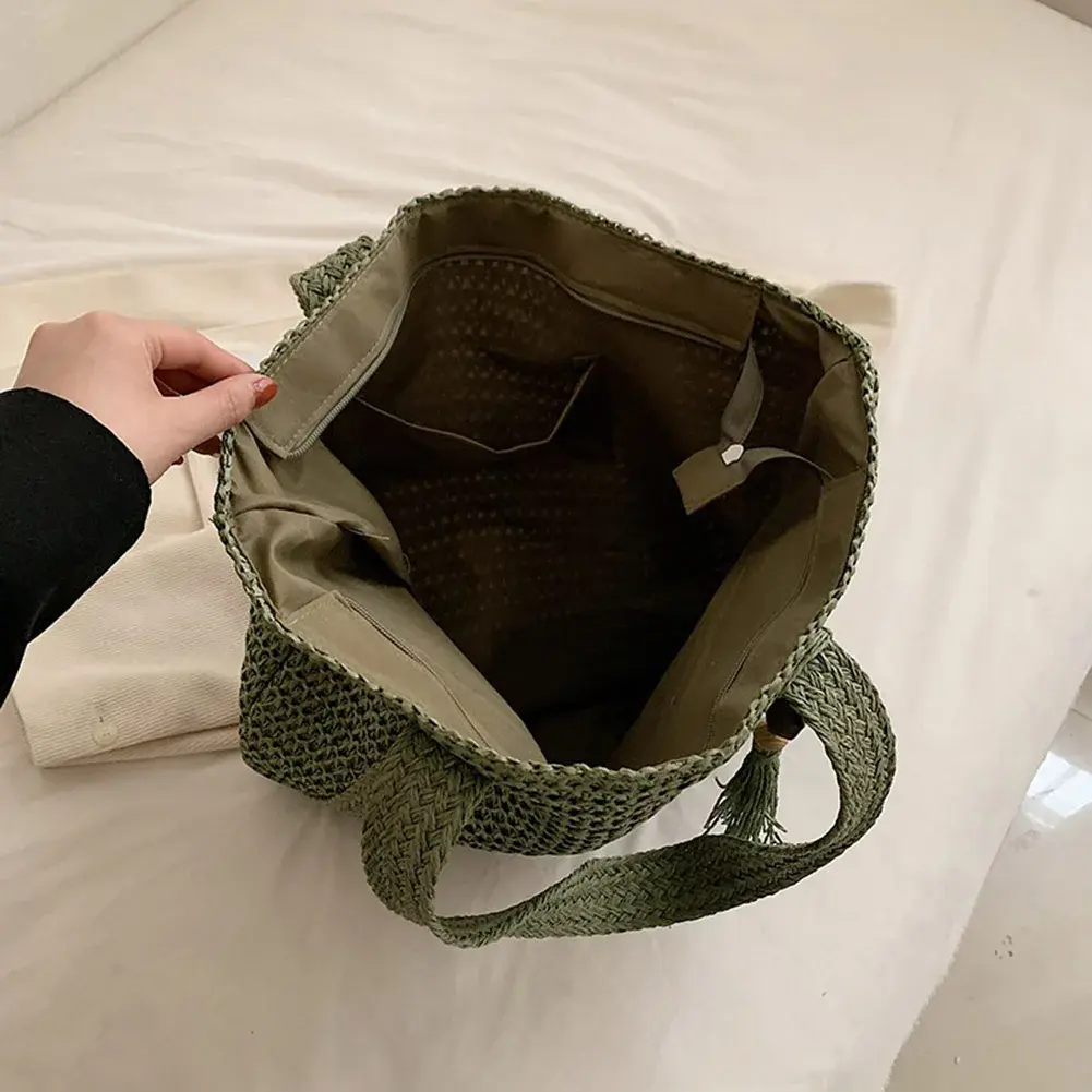 Summer Straw Bag for Women Handmade Woven Shoulder Bag Large Capacity Tote Bags with Pendant Armpit Bag Top-handle Handbag Purse