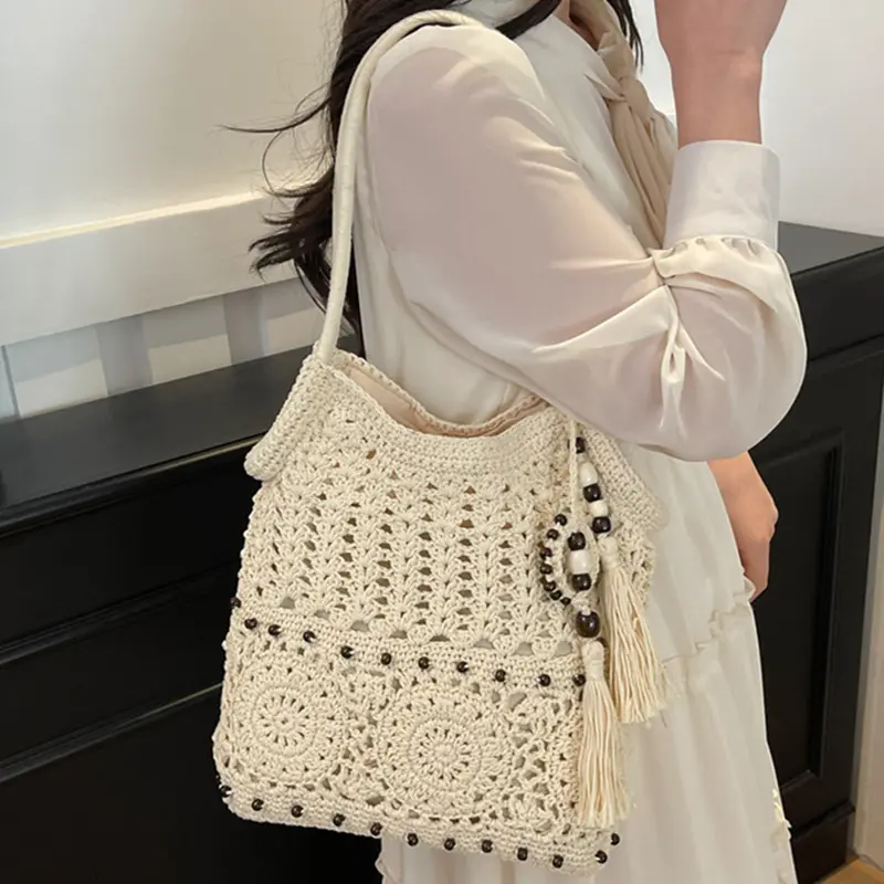 Weave Handbag Large Capacity Shoulder Bag Hollow out Tote Bag Crochet Tote Bohemia Woven Women bags Knitted Shopping Bags