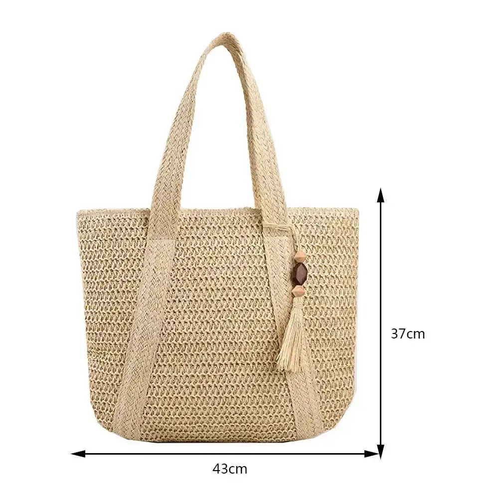 Summer Straw Bag for Women Handmade Woven Shoulder Bag Large Capacity Tote Bags with Pendant Armpit Bag Top-handle Handbag Purse