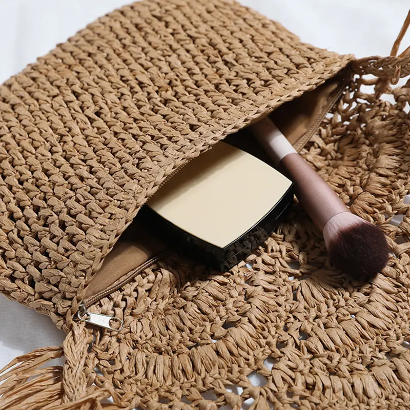 Summer Tassel Straw Shoulder Bag for Women Paper Rope Hook Hand-woven Casual Handbags Beach Travel Girls Crossbody Flap Bags