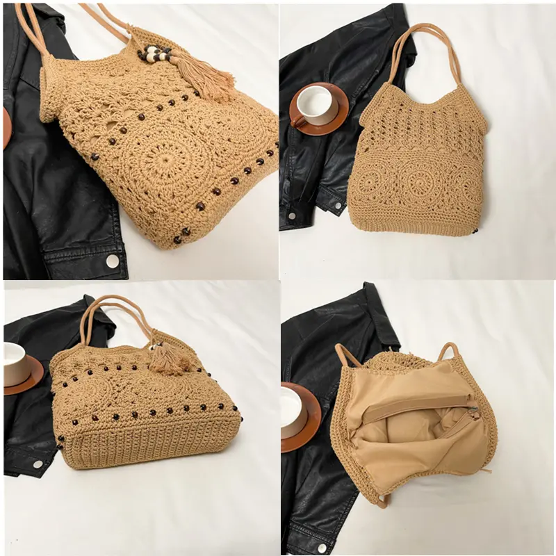 Weave Handbag Large Capacity Shoulder Bag Hollow out Tote Bag Crochet Tote Bohemia Woven Women bags Knitted Shopping Bags