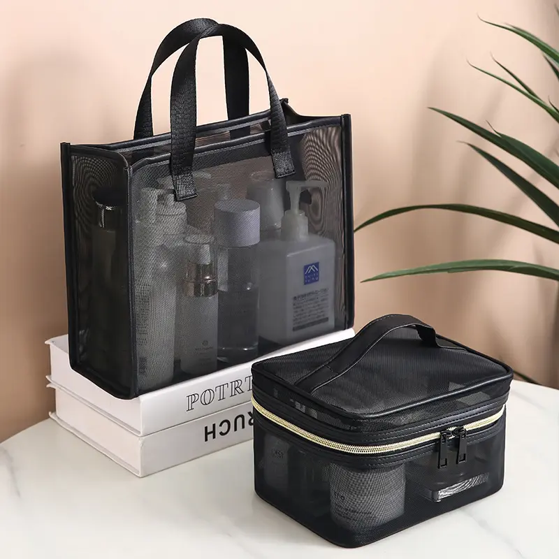 Light Luxury Brand Women Fashion Transparent Mesh Designer Travel Cosmetic Bags Storage Large Capacity Make Up Organizer Bags