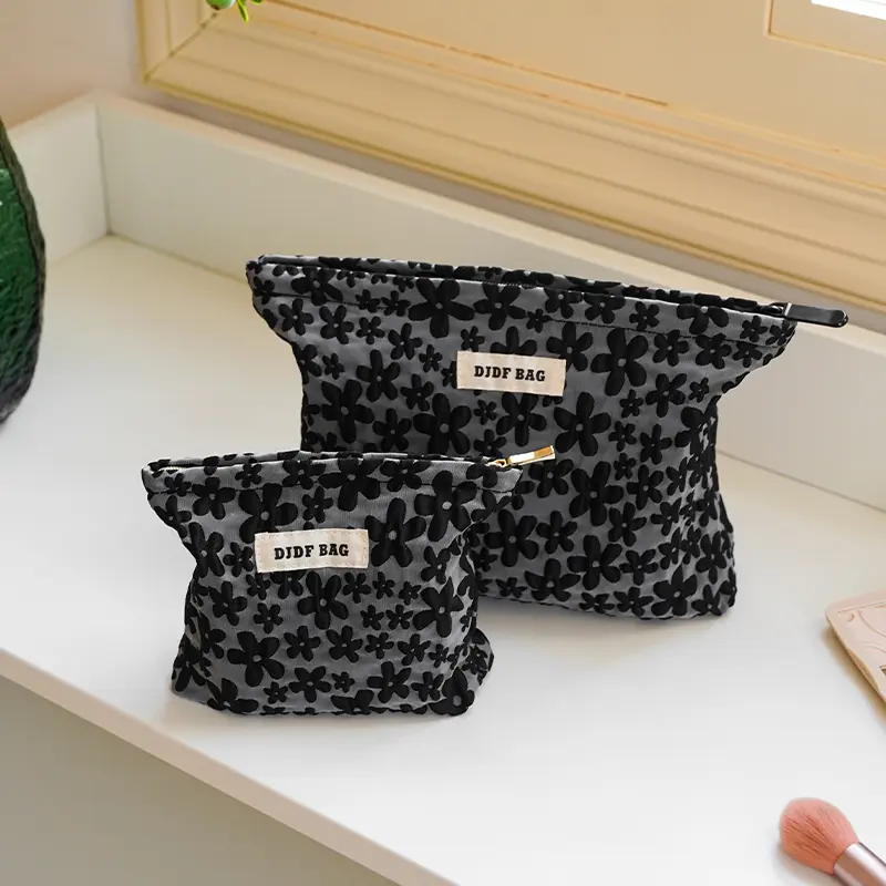 Black Floral Ladies Cosmetic Bag Portable Small Cosmetic Lipstick Storage Bag Simple Coin Purse Liner Bag Card Holder