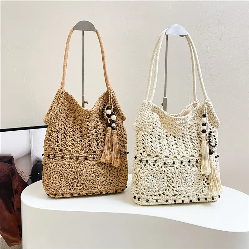 Weave Handbag Large Capacity Shoulder Bag Hollow out Tote Bag Crochet Tote Bohemia Woven Women bags Knitted Shopping Bags