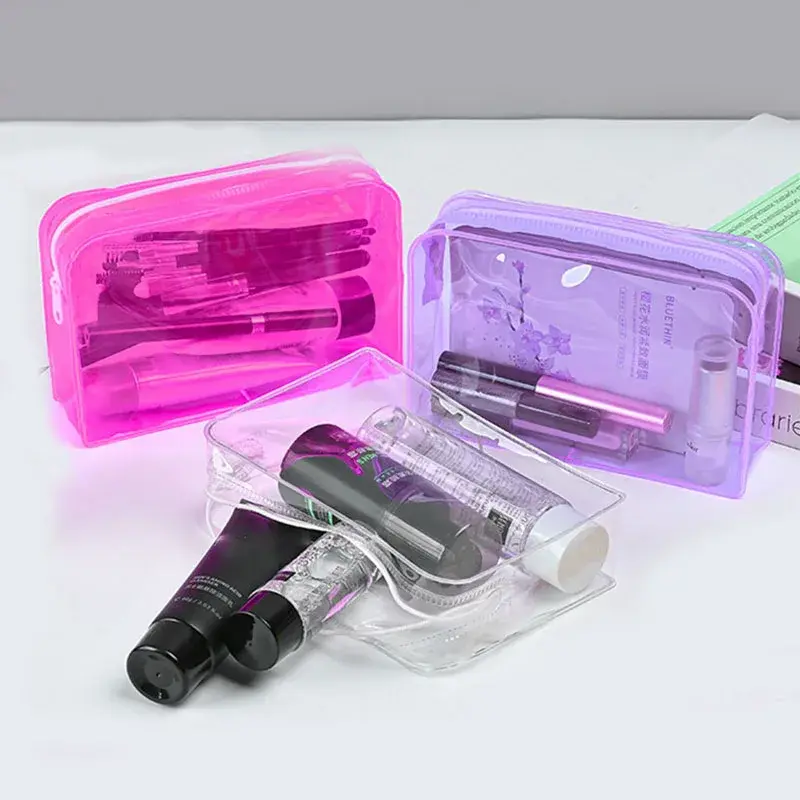 Candy Color Transparent Cosmetic Bag PVC Waterproof Large Capacity Makeup Bag Travel Skincare Toiletries Storage Bag Wash Case