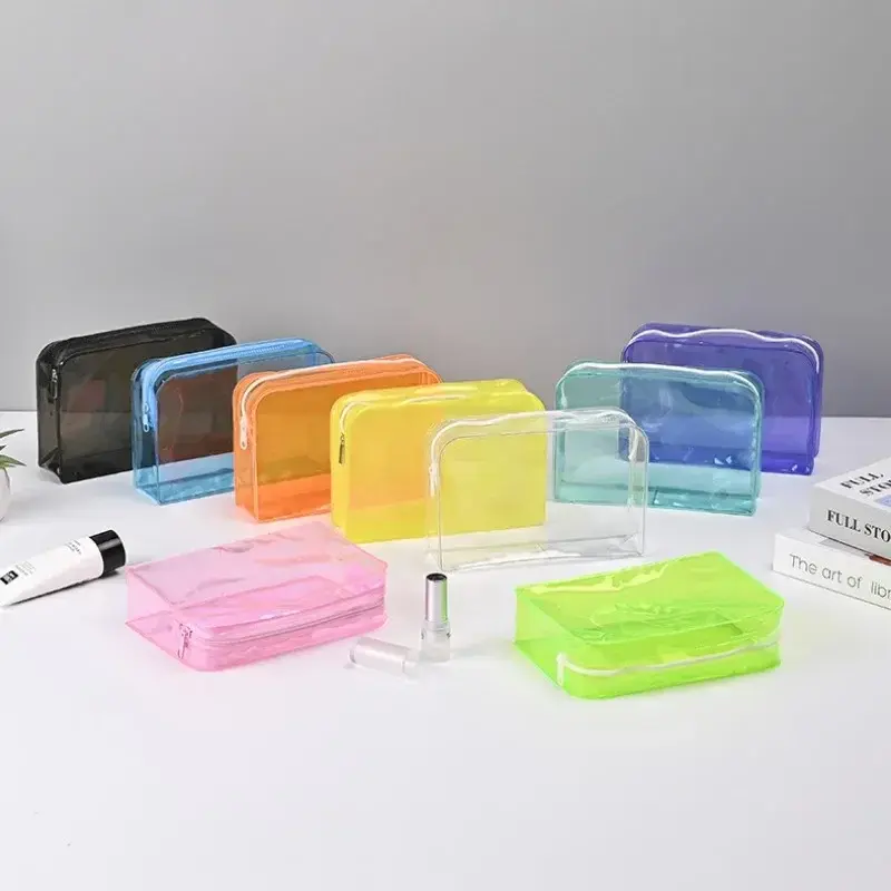 Candy Color Transparent Cosmetic Bag PVC Waterproof Large Capacity Makeup Bag Travel Skincare Toiletries Storage Bag Wash Case