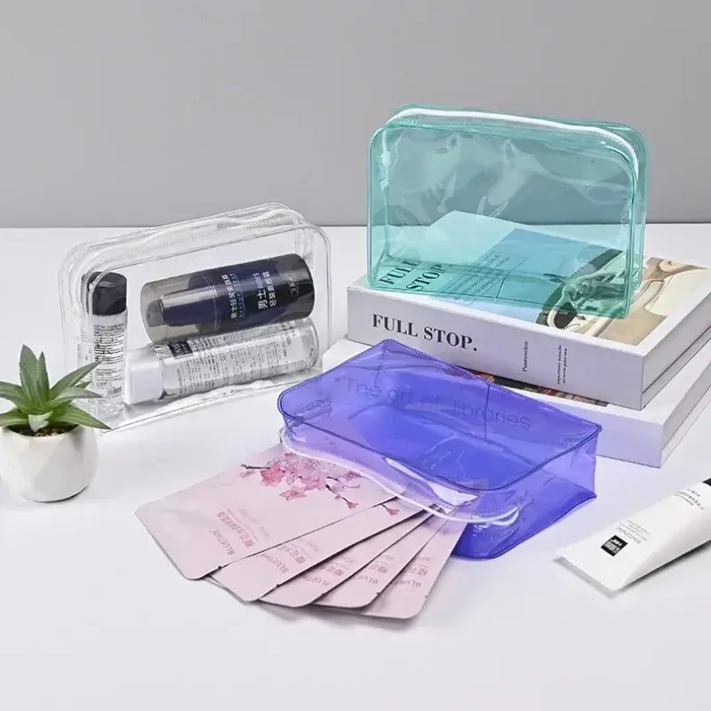 Candy Color Transparent Cosmetic Bag PVC Waterproof Large Capacity Makeup Bag Travel Skincare Toiletries Storage Bag Wash Case
