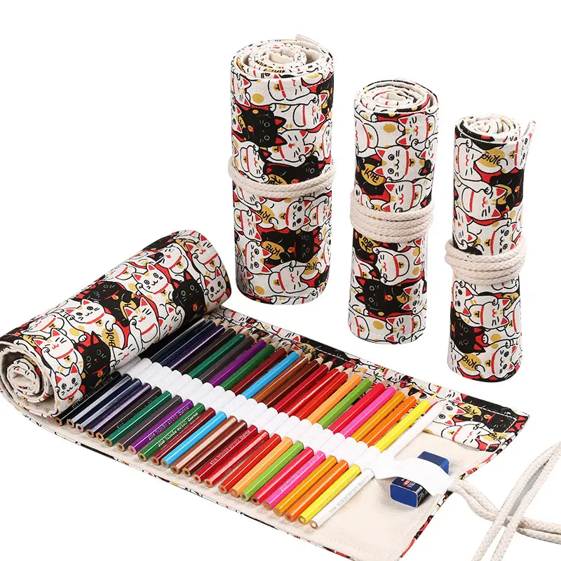72 Holes Roll Colored Kawaii Pencil Case School Supplies Art Pen Bag Student Cute Large Pencil Cases Pen Bag Stationery