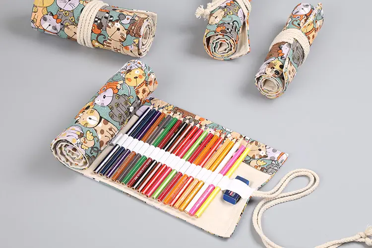 72 Holes Roll Colored Kawaii Pencil Case School Supplies Art Pen Bag Student Cute Large Pencil Cases Pen Bag Stationery
