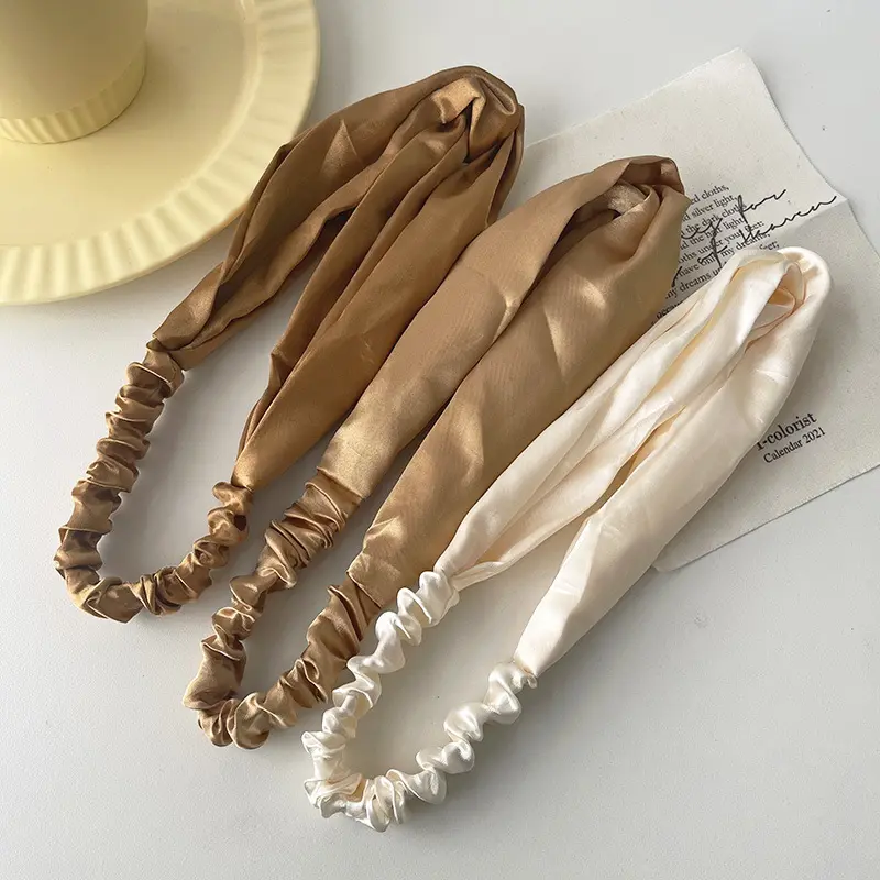 Satin Silk Solid Cross Top Knot Headband Elastic Hair Band Women Girls Scrunchies Hairband Turban Bandanas Hair Accessories New