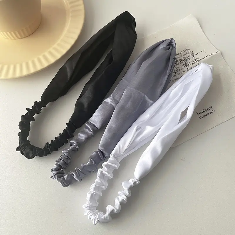 Satin Silk Solid Cross Top Knot Headband Elastic Hair Band Women Girls Scrunchies Hairband Turban Bandanas Hair Accessories New