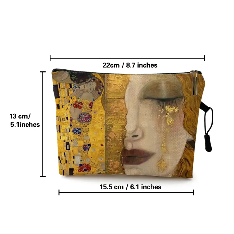 Kim Oil Painting Golden Tears Print Women Cosmetic Bags Lovely Casual Travel Portable Storage Handbags Makeup Bag Toiletry Bags