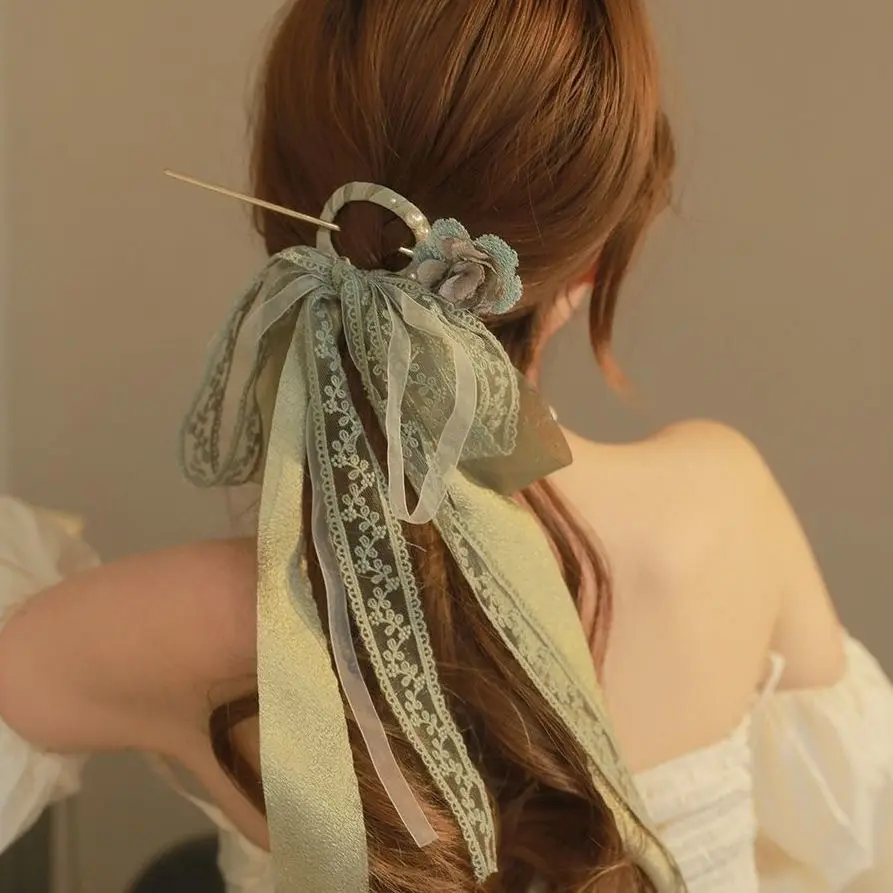 BYL New Chinese Style Lace Hairband Lace Hairpins High-end Feel Flower Hairpins Step Rocking Hair Accessories for Women Girls
