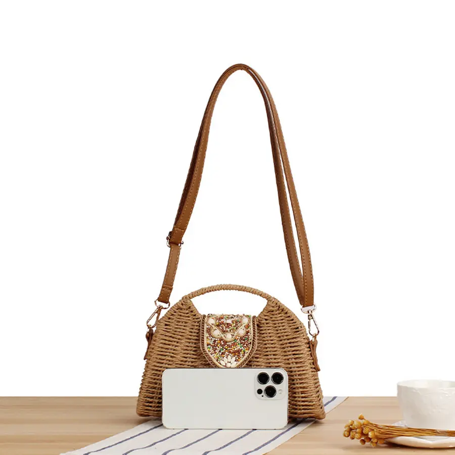 Summer Women Straw Woven Handbags Leisure Boho Weaving Shoulder Satchels Crossbody Bags Paper Rope Rattan Beach Woven Bag Purses