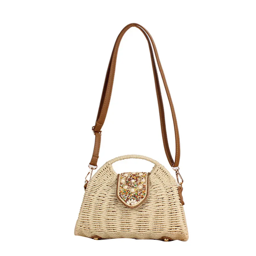 Summer Women Straw Woven Handbags Leisure Boho Weaving Shoulder Satchels Crossbody Bags Paper Rope Rattan Beach Woven Bag Purses