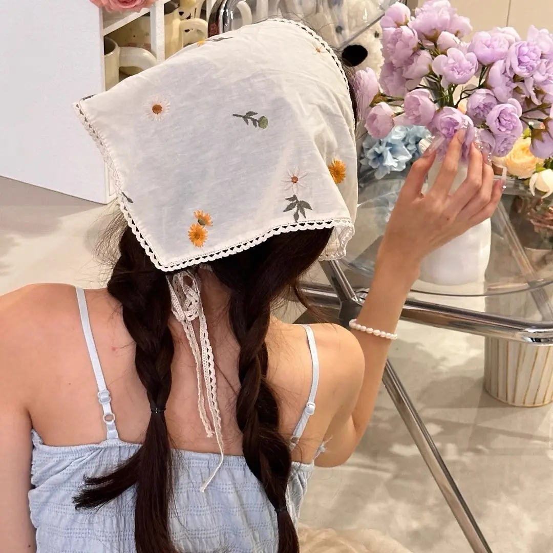 Fabric Printing Triangle Scarf  Flower Hair Bands Turban Bandana Headbands For Women Sweet Retro Headwarps Hair Accessories