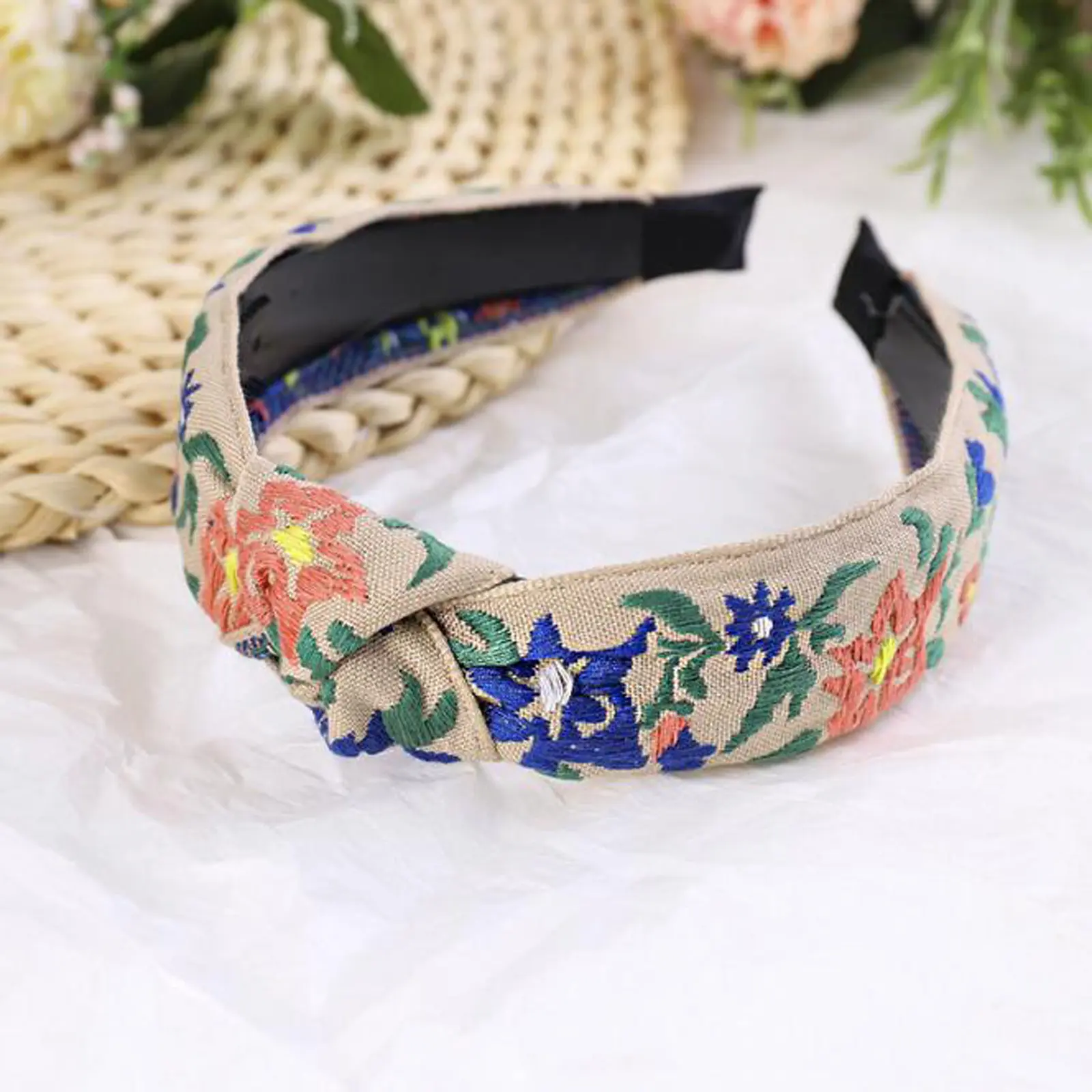 New Fashion Headband For Women Bohemia Flower Hairband Girls Embroidery Vintage Ethnic Style With Teeth Non-slip Turban