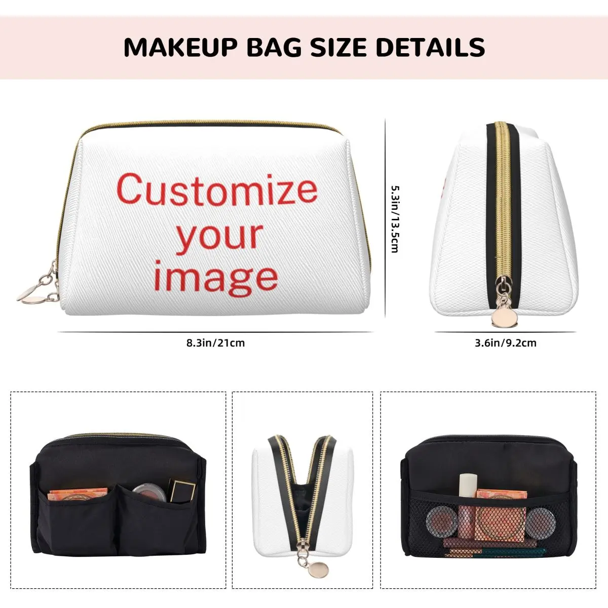 Custom DIY Leather Makeup Bags Trendy Large Capacity Cosmetic Bags Women Zipper Toiletry Case