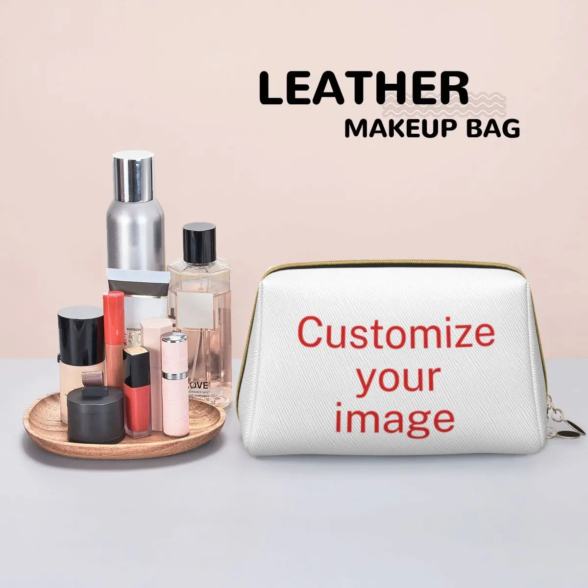 Custom DIY Leather Makeup Bags Trendy Large Capacity Cosmetic Bags Women Zipper Toiletry Case