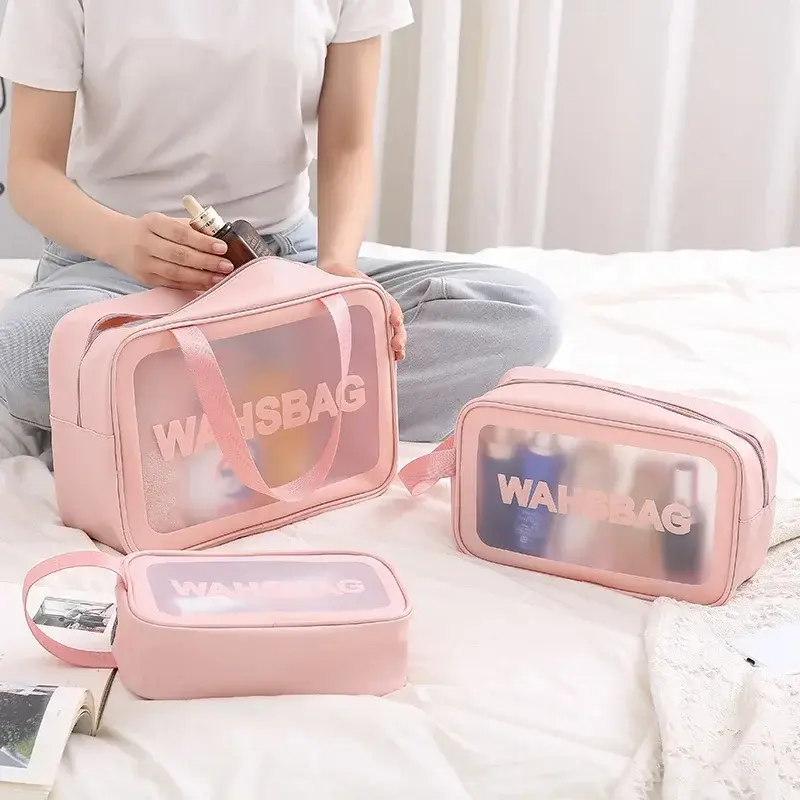 Portable Makeup Bag Large Capacity Make Up Brushes Lipstick Powder Travel Cosmetics Storage Toiletry Bag Waterproof Transparent