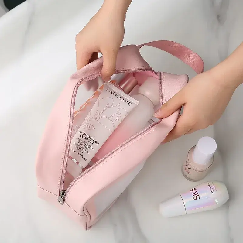Portable Makeup Bag Large Capacity Make Up Brushes Lipstick Powder Travel Cosmetics Storage Toiletry Bag Waterproof Transparent