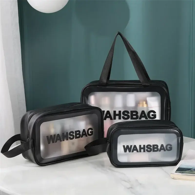 Portable Makeup Bag Large Capacity Make Up Brushes Lipstick Powder Travel Cosmetics Storage Toiletry Bag Waterproof Transparent