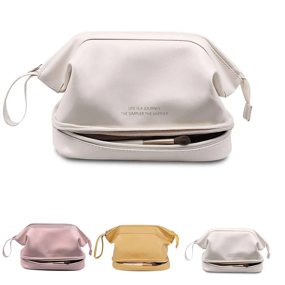 Portable Large Capacity PU Leather Zipper Makeup Women Bags Beauty Travel Make Up Organizer Storage Bath Toiletry Wash Bag