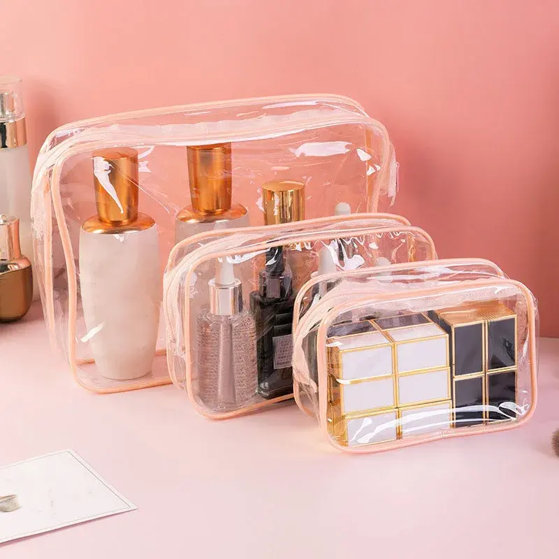 Men Women Travel Clear Cosmetic Bag Transparent Black Zipper Makeup Bag Organizer Box Waterproof Toiletry Wash Make Up Bags Case