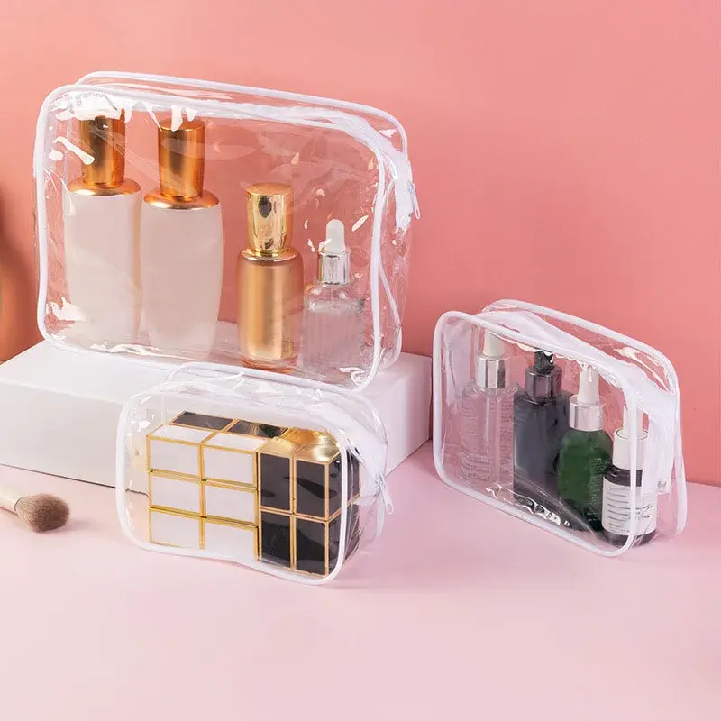 Men Women Travel Clear Cosmetic Bag Transparent Black Zipper Makeup Bag Organizer Box Waterproof Toiletry Wash Make Up Bags Case