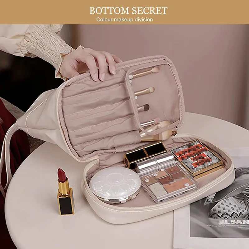 Portable Large Capacity PU Leather Zipper Makeup Women Bags Beauty Travel Make Up Organizer Storage Bath Toiletry Wash Bag