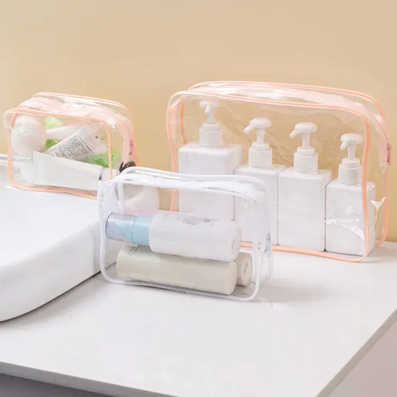 Men Women Travel Clear Cosmetic Bag Transparent Black Zipper Makeup Bag Organizer Box Waterproof Toiletry Wash Make Up Bags Case